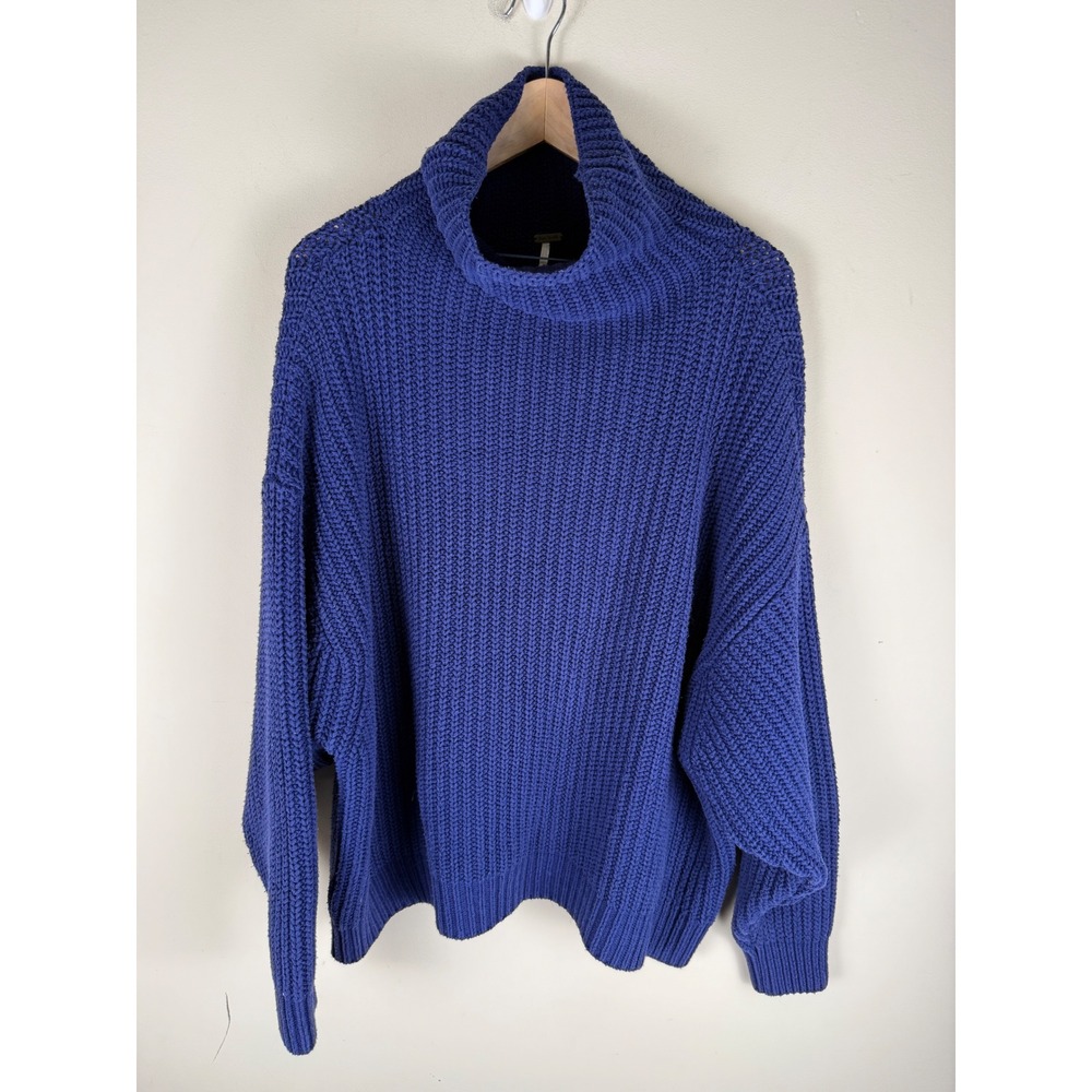 Free People Swim Too Deep Pullover Sweater Blue Chunky Knit Size XS Oversized